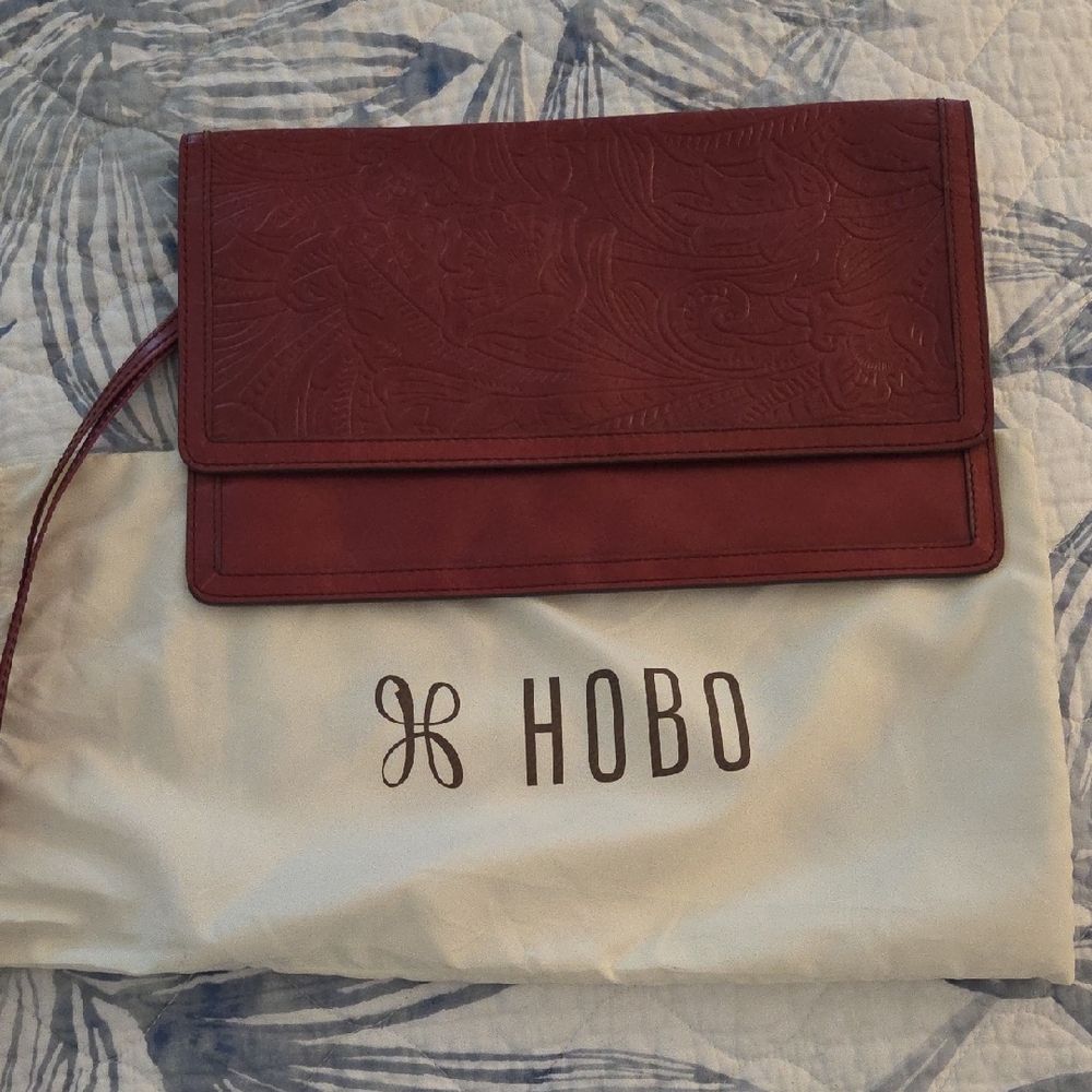 HOBO Deep Red Embossed Leather Clutch